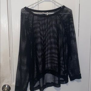 Black Long Sleeve Mesh Beach Cover Up